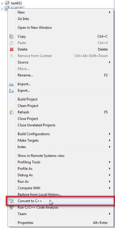 Convert To C++ Menu Entry