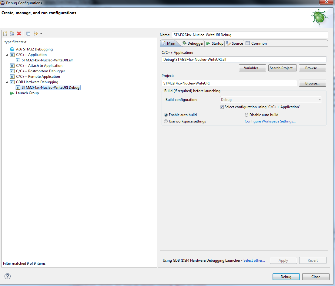Debug Configuration Main Tab