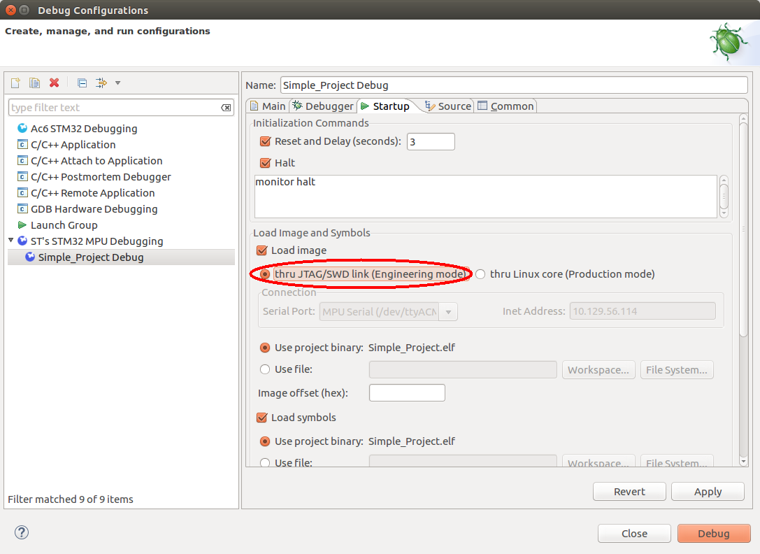 Debug DebugConfiguration StartupTab EngineeringMode