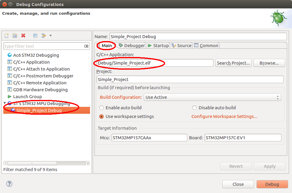 Debug DebugConfiguration MainTab