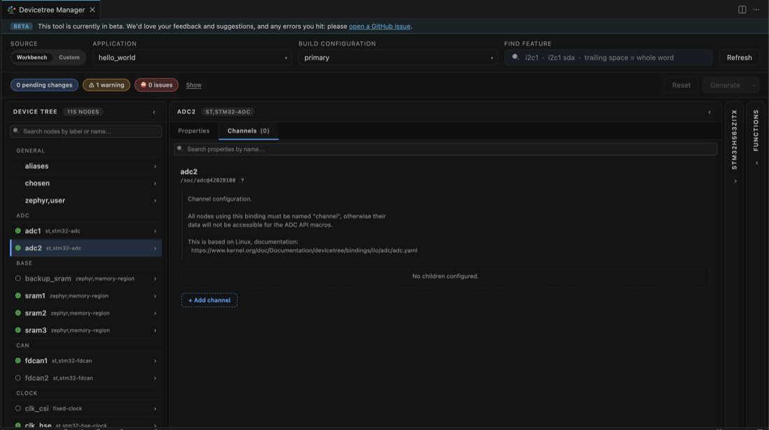 Channels tab, add a channel