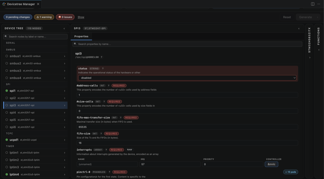 spi3 selected, status disabled